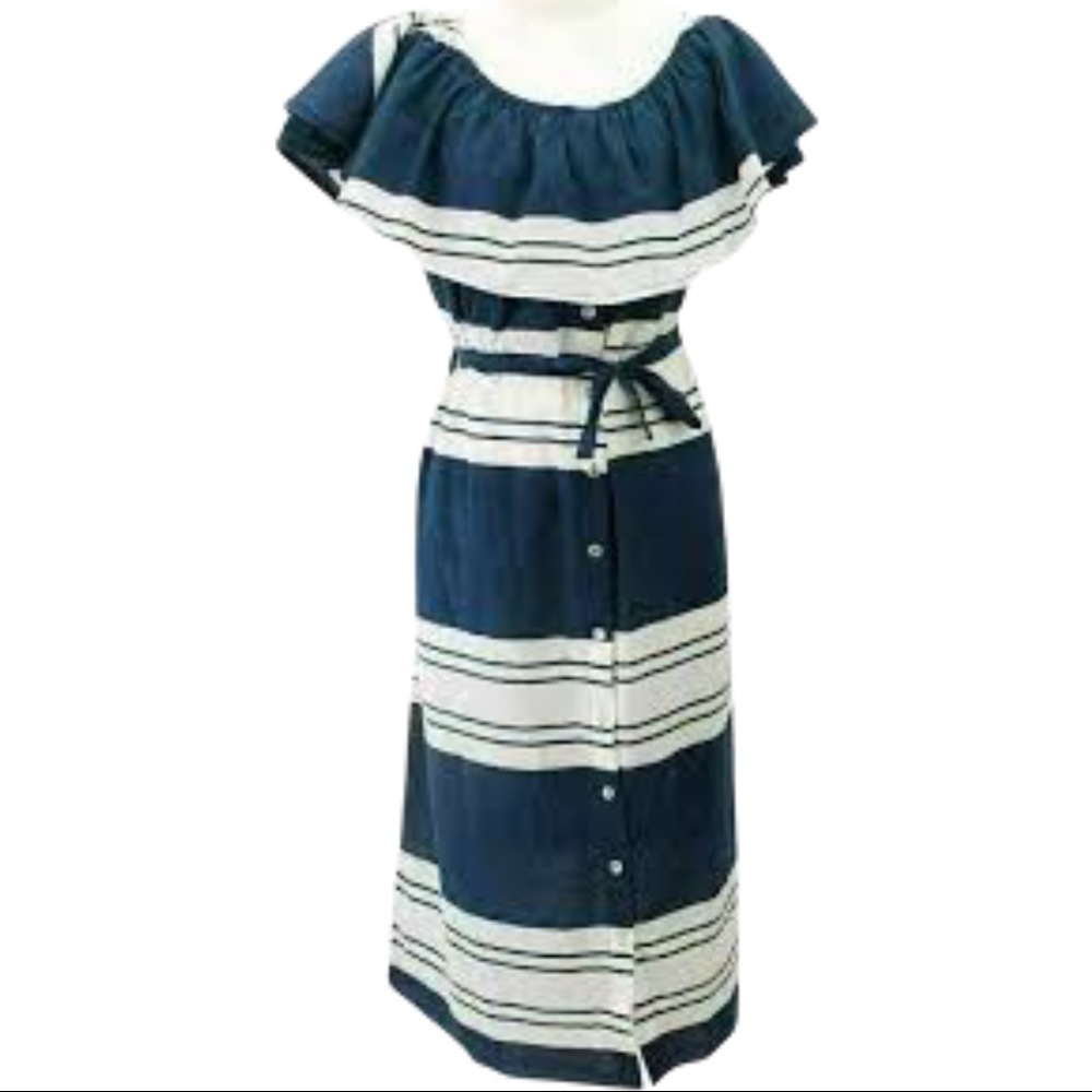 Faithfull the Brand Navy Stripe Majorca Tiered Dress 4 - Picture 2 of 12